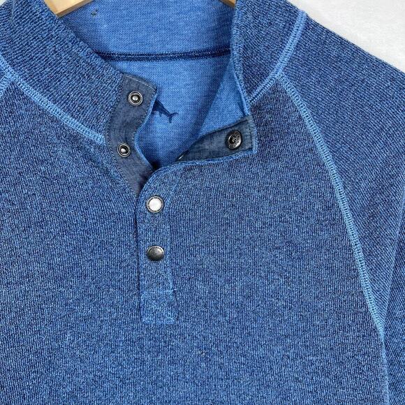 Tommy Bahama Sweater Men's Large Cadet Copen Blue Reversible Snap Button - Picture 3 of 7